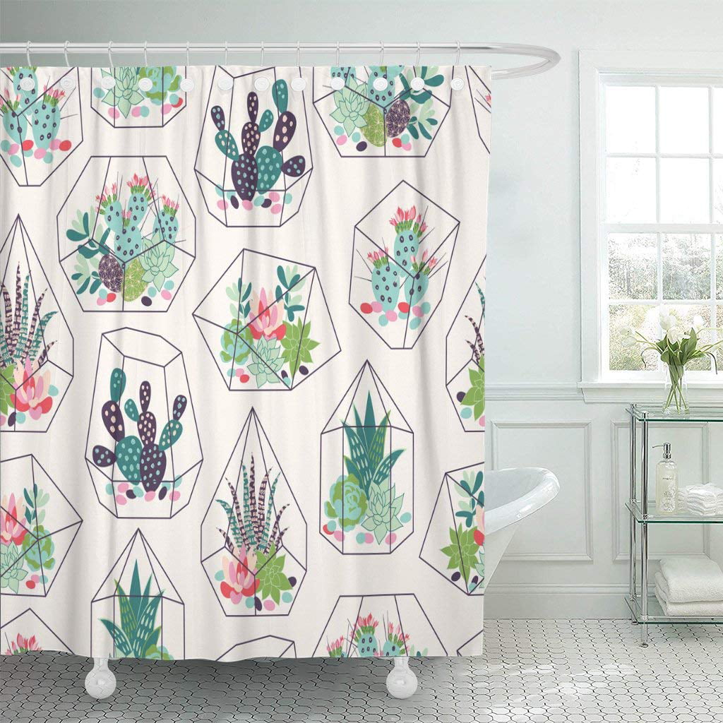 Tropical Desert Succulent Cactus Shower Curtain 71" Bathroom Waterproof Fabric 