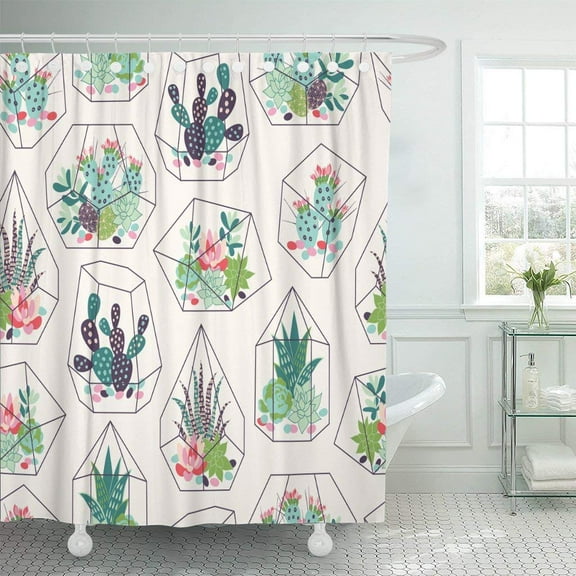 PKNMT Cactus Succulents and Cactuses Inky in Glass Terrariums Tropical Shower Curtain 60x72 inches