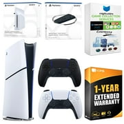 Sony PlayStation 5 Slim Digital Bundle with Disc Drive, Extra Controller, Vertical Stand, MightySkins Game Collection Services and 1 Year Extended Warranty - Midnight Black