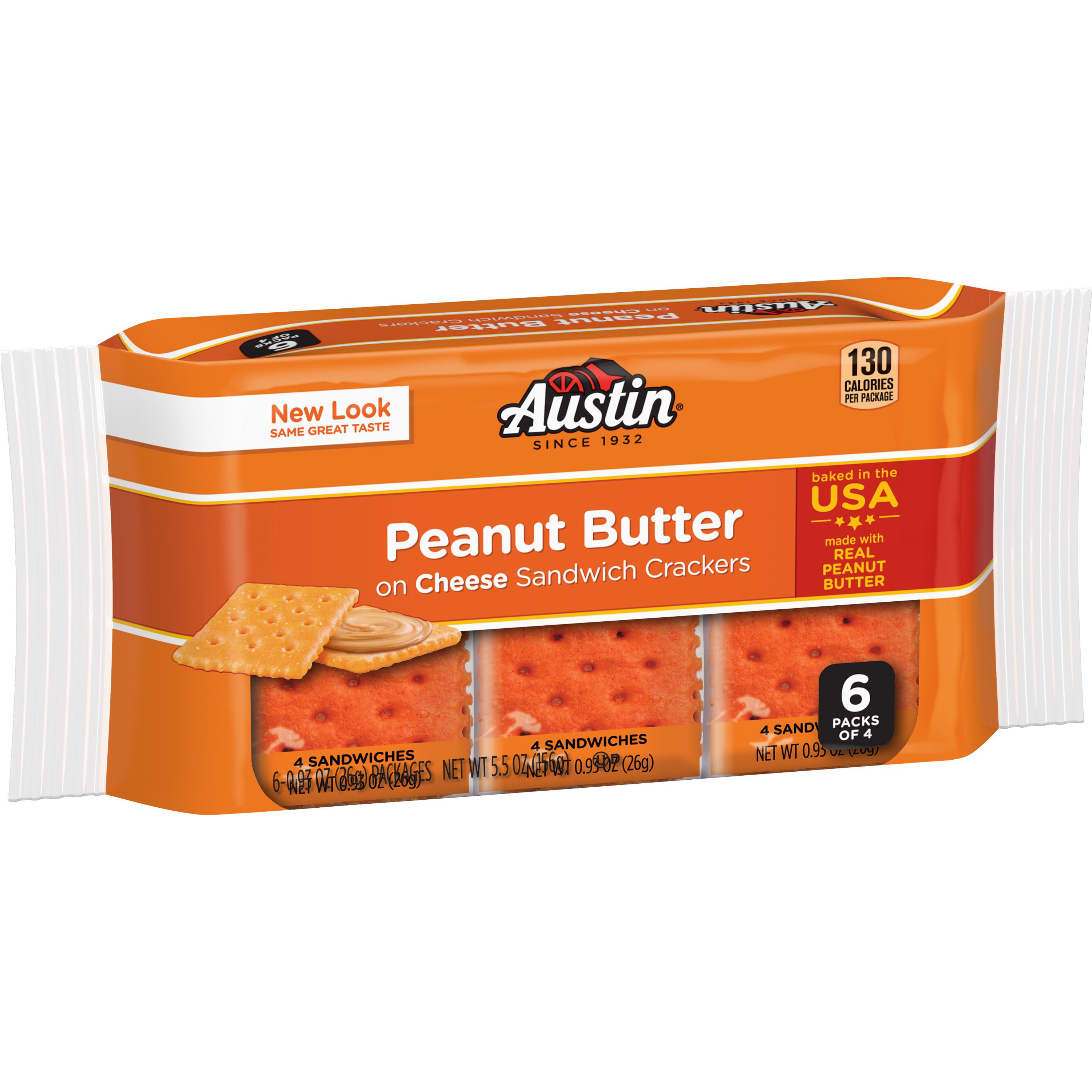 Austin Sandwich Crackers, Cheese Crackers with Peanut Butter, 6ct 5.5oz ...