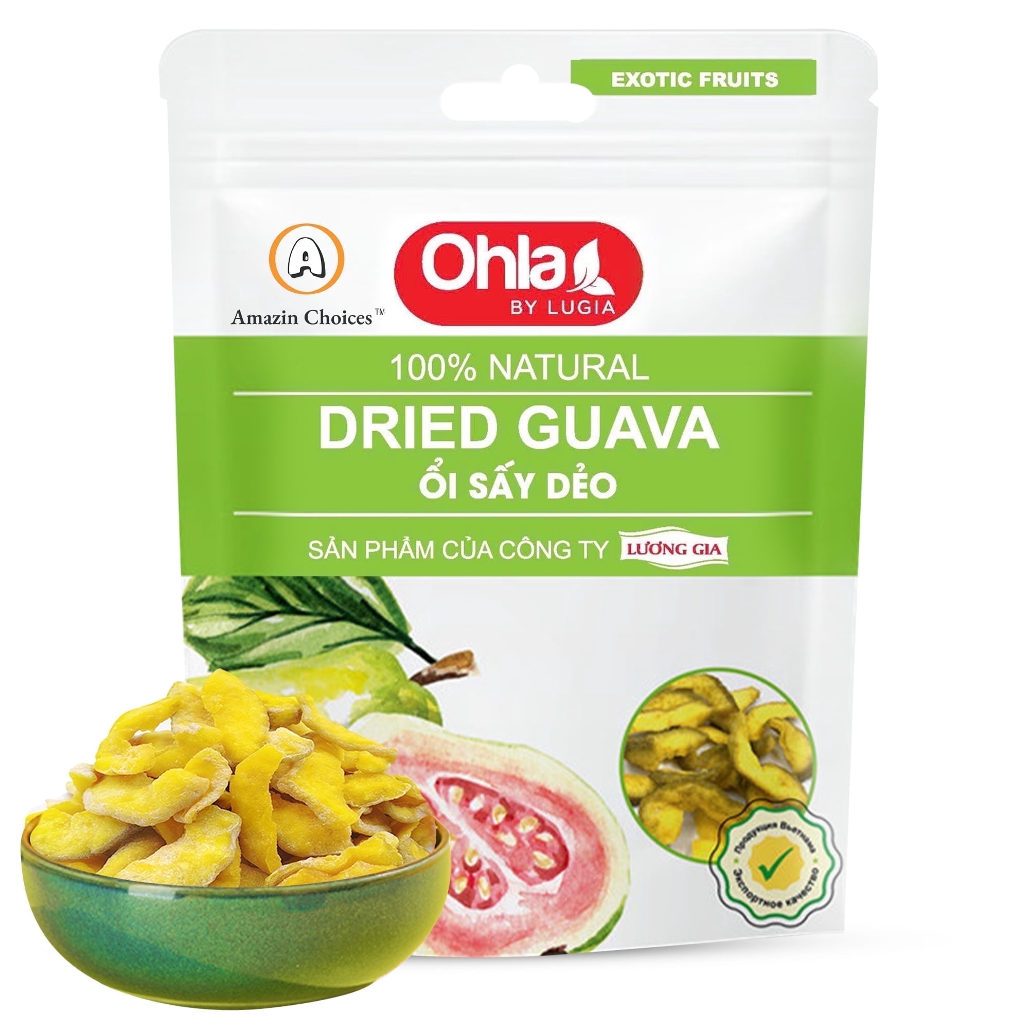 (5 pack) Amazin Choices Dried Guava, Gluten-Free, Vegan Snack, 17.64 oz