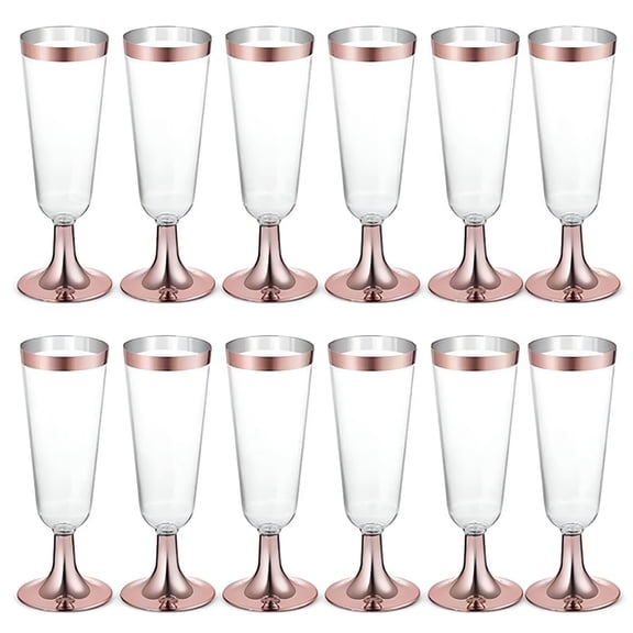 BPPEG Wedding Champagne Flute Disposable Plastic Wedding Cup Champagne Glass Drinking Utensils for Plastic Champagne Flutes- Gold