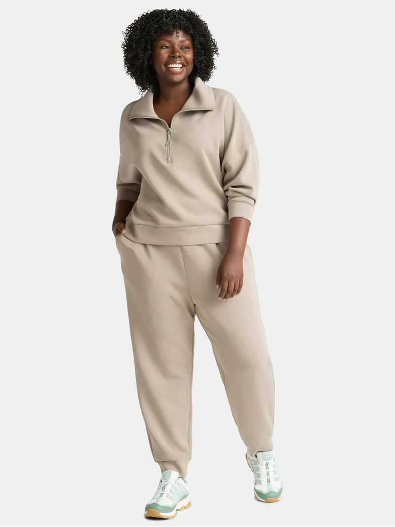Avia Women's and Women's Plus ScubaKnit Pleat Joggers with Pockets