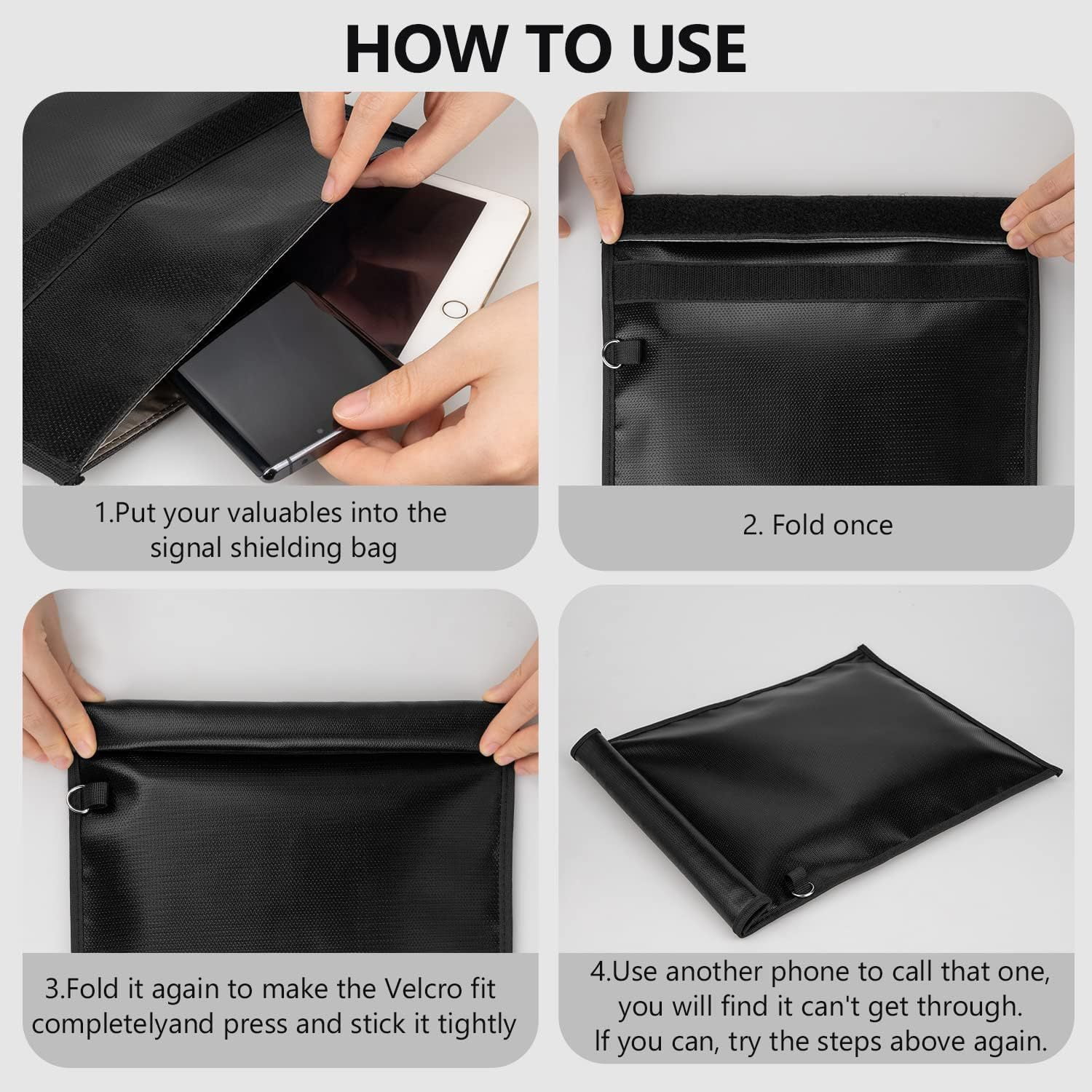 WYAJU Faraday Bags 4 Pack, Anti-Tracking Faraday Cages for Laptops, Tablets, Phones, Car Keys, Faraday Key Fob Protector Fireproof & Waterproof EMP Bag Signal Blocking Pouch