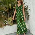 thumbnail image 4 of Maxi Dress Winter Christmas Tree Dress Green and Gold Kawaii Casual Bohemia Long Dresses High Waist Pattern Oversize Vestido, 4 of 7