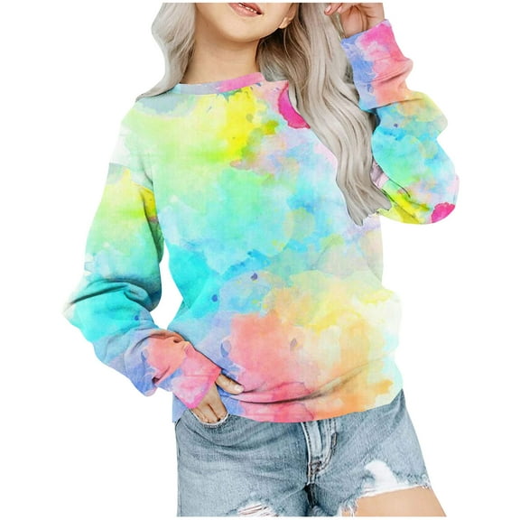 Zwiiyzr Girls Crewneck Oversized Sweatshirt Kids Multi-Color Trendy Long Sleeve Pullover Tops 1-12 Years Multicolor