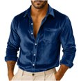 thumbnail image 2 of Wutalume Men's Luxury Velvet Button-Down Shirt, Loose Fit Casual Dress Shirt for Party, Holiday and Daily Wear, Soft Plush Fabric for Comfort,Navy S, 2 of 9