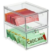 mDesign Stacking Plastic Storage Kitchen Bin with Pull-Out Drawer, 2 Pack, Clear