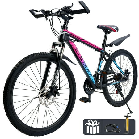 24 26 27.5 Inch Mountain Bike, 24 Speeds with V/Disc Brakes High-Carbon Steel Frame Mens Womens Mountain Bike, Front Suspension MTB Bicycle for Adult & Teenagers