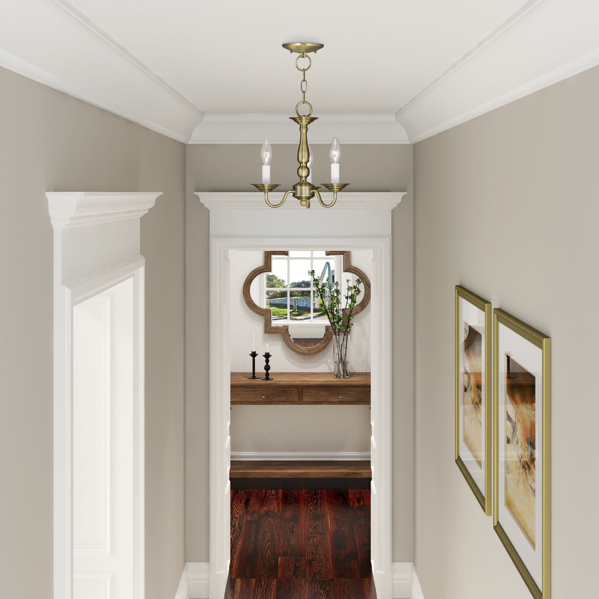 Livex Lighting Williamsburgh 3 Light Antique Brass Chain Hang/Ceiling Mount