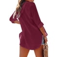 thumbnail image 6 of longantii Womens Beach Cover Up Hoodies Long Sleeve V Neck Sweatshirt with Pocketed Breathable Muslin Gauze Hooded Tops Summer Deep Red S, 6 of 6
