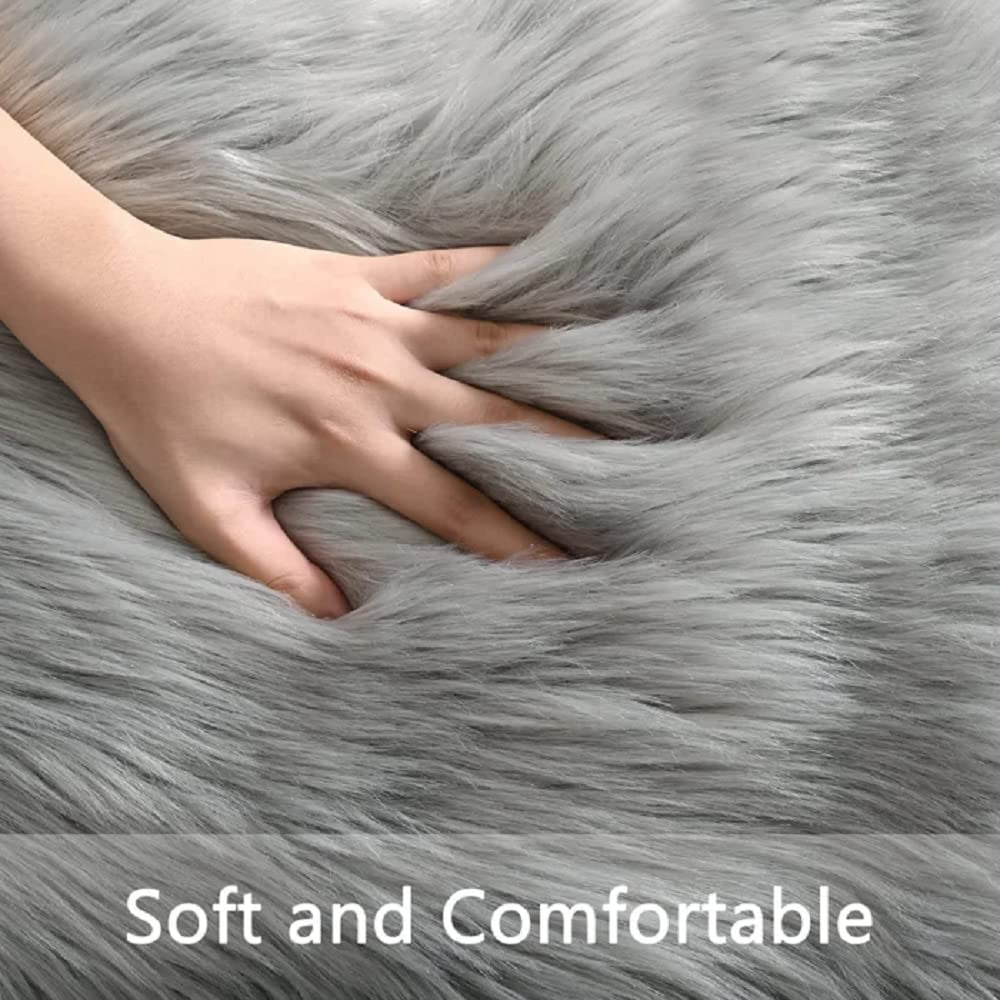 ORINOVA Silver Gray Faux Washable Shaggy Fur Rugs For Bedroom Plush Area Rugs For Living Room 2x3 Nursery Rug Home Room D?cor