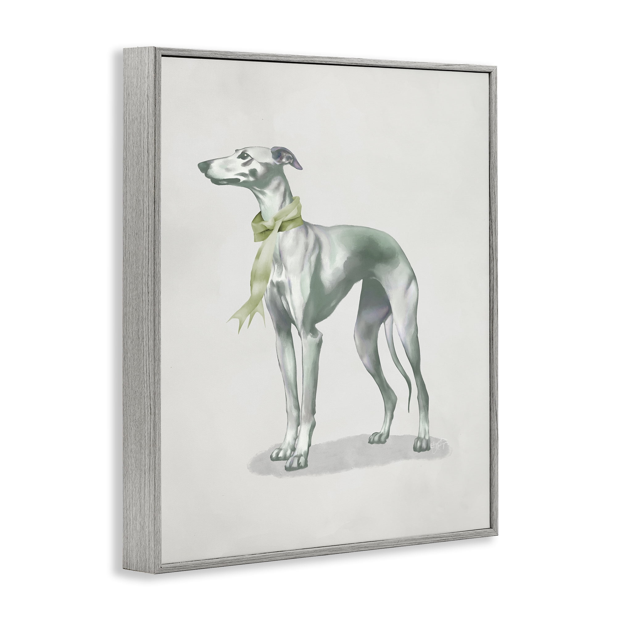 Stupell Industries Graceful Dog & Ribbon Gray Framed Giclee Art, design by Elizabeth Medley