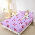thumbnail image 4 of Feelyou Kawaii Bowknot Ribbon Queen Sheet Sets for Girl, Cartoon Purple Red Flat Sheet, Fairy Tale Princess Queen Fitted Sheet, Luxury Bedroom Decor, 4pcs, 4 of 7