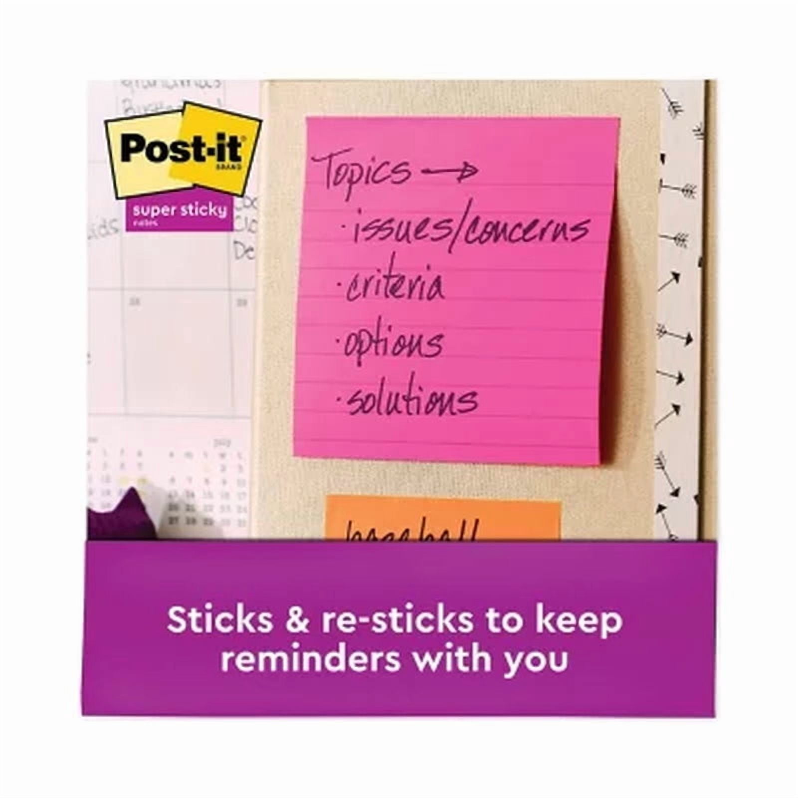 Post-It Super Sticky Notes, 4 X 4, Lined, 90 Sheet Pads, 6 Pads, Jewel Pop Collection