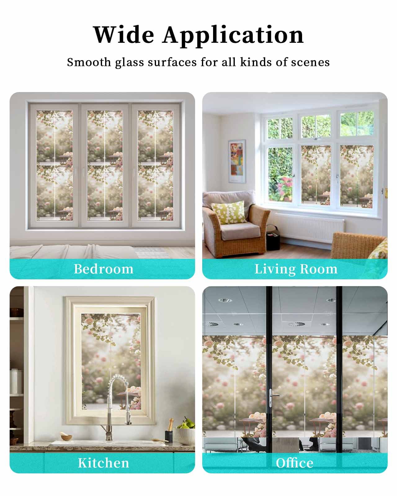 Window Privacy Film Pink Rose Spring Floral Stained Glass Window Film Decorative Sun Block Window Cover Summer Roses Flowers Farmhouse Window Clings Static Adhesive Sticker for Bathroom 23.6"x78.7"