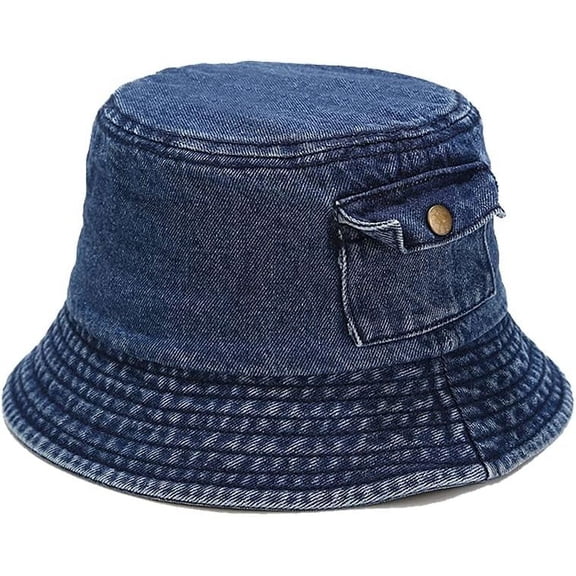 YooGuoGuo Denim Bucket Hat for Women Men Summer Beach Travel Wide Brim Sun Cap Pocket Shape Packable Hat