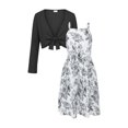 thumbnail image 2 of PureChapter Girls 2 Piece Floral Dress with Tie Front Cardigan, Long Sleeve A-Line Dress Set, Black, 2 of 7