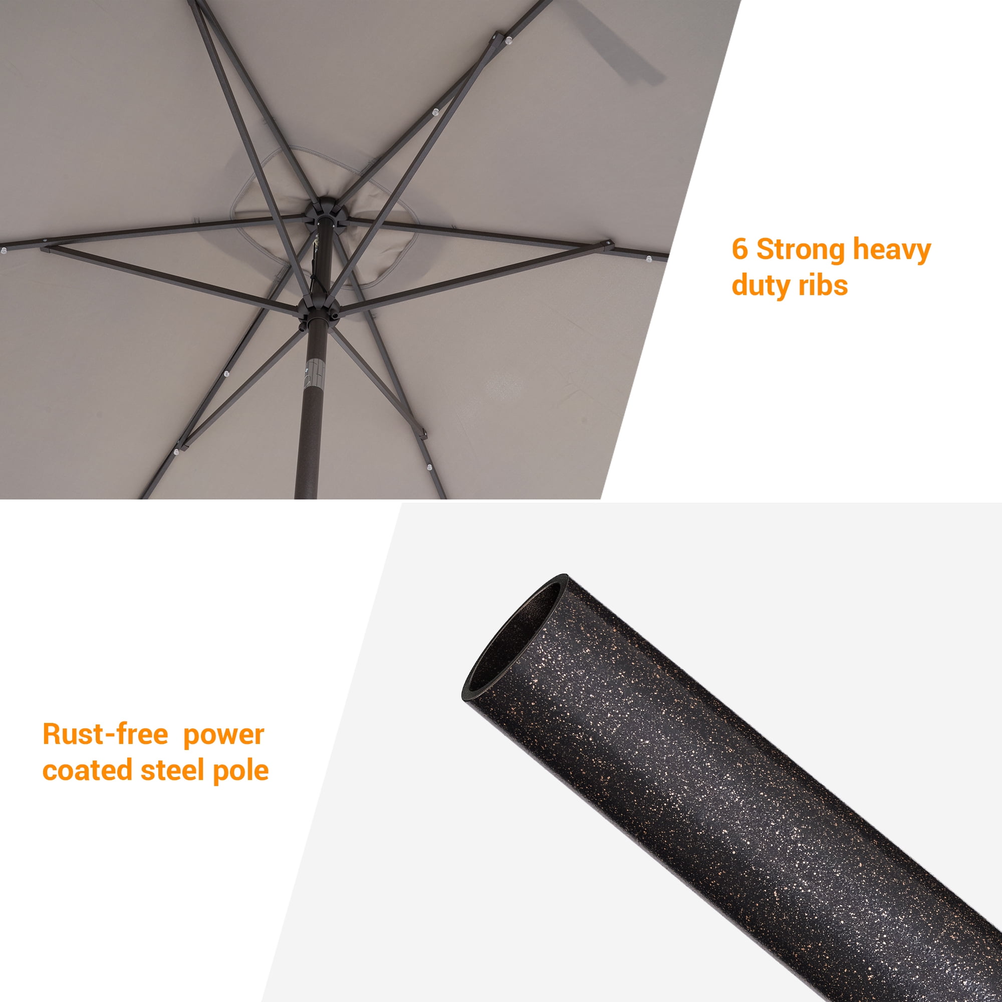 ACEGOSES 10 x 6.5ft LED Rectangle Outdoor Patio Deck Market Outside Table Umbrellas with Non-Fading Polyester canopy,Gray