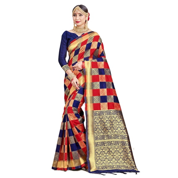 Sarees for Women Banarasi Art Silk Woven Saree - Indian Ethnic Gift Traditional Diwali Sari with Unstitched Blouse