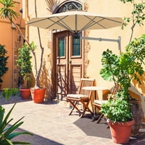 Gymax 8FT Patio Wall Mounted Cantilever Umbrella Parsol w/ Adjustable Pole Beige