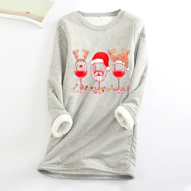Jienlioq Hauts Grande Taille pour Femmes Mode pour Femmes Impression de Noël Manches Régulières Hiver Ample Vacances Décontracté Manches Col Rond Chemise Hauts Cyberlundi