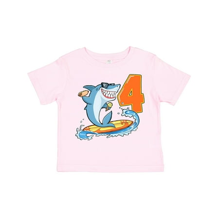 

Inktastic Fourth Birthday Surfing Shark with Hot Dog and Ice Cream Gift Toddler Boy or Toddler Girl T-Shirt