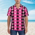 thumbnail image 2 of Balery pink and black argyle Camisas hawaianas de manga corta para hombre, camisas playeras de corte holgado, camisas de vacaciones con botones,3X-Large, 2 of 7