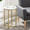 thumbnail image 6 of Hassch Small Side Table, 15.7" Round End Table, Nightstand with Faux Marble Top and Metal Frame for Bedroom, Living Room, Easy Assembly, White & Gold, 6 of 6