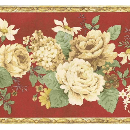 879213 Vintage Floral Red Wallpaper Border FDB03081