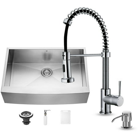 Vigo Farmhouse Stainless Steel Kitchen Sink Faucet and Dispenser