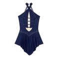 thumbnail image 6 of TiaoBug Women Sleeveless Lyrical Dance Dress Shiny Rhinestone Figure Ice Skating Skirted Leotard Navy Blue L, 6 of 7