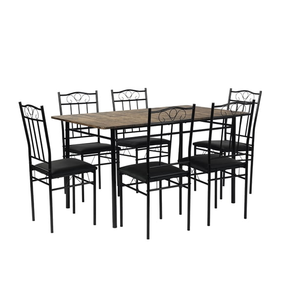 Auto Beyond 4-6 Person Dining Table Set 7-Piece Kitchen Table and Chair Set Rectangular Dining Table with Six Chairs Space-Saving Design, Ideal for Small Apartments Black