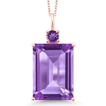 Gem Stone King 18K Rose Gold Plated Silver Purple Amethyst Pendant Necklace for Women (15.25 Cttw, Emerald Cut 18X13MM, With 18 inch Silver Chain)