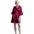 thumbnail image 4 of Elegani Satin Kimono Wine Red Short Robe for Women (Small/Medium) - Luxurious Robes, 4 of 5