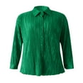 thumbnail image 3 of Women Casual 2 Pcs Clothes Set Solid Color Ruched Long Sleeve Button Down Shirts with Shorts Suit, 3 of 9
