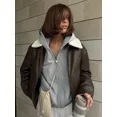 thumbnail image 5 of Chaquetas de piel sintética lisa a la moda para mujer, abrigos elegantes de lana de cordero con solapa y cremallera para entretiempo, ropa de calle informal cálida para otoño e invierno, 5 of 5