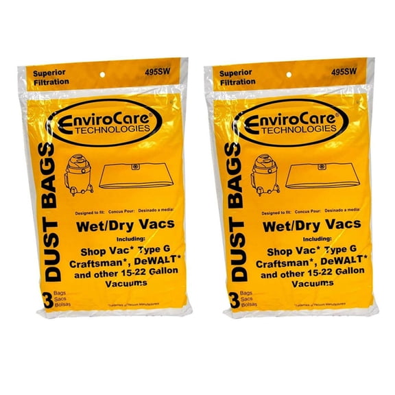 Compatible with Shop Vac 15-22 Gallon Vacuum Paper Bags :- 495SW (2Pk 6 Bags)