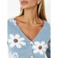 thumbnail image 5 of Women'S Floral Print Button Down Cardigan V Neck Drop Shoulder Knit Outerwear Blue XXL, 5 of 8