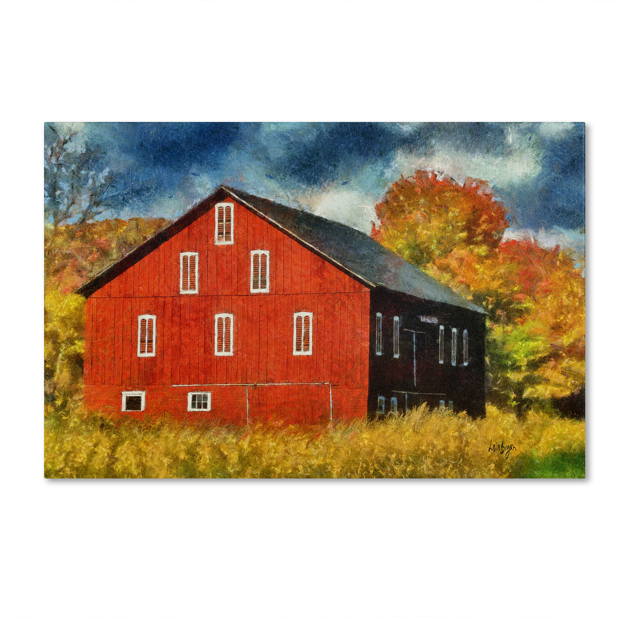 Trademark Fine Art "Red Barn In Autumn" Canvas Art by Lois Bryan