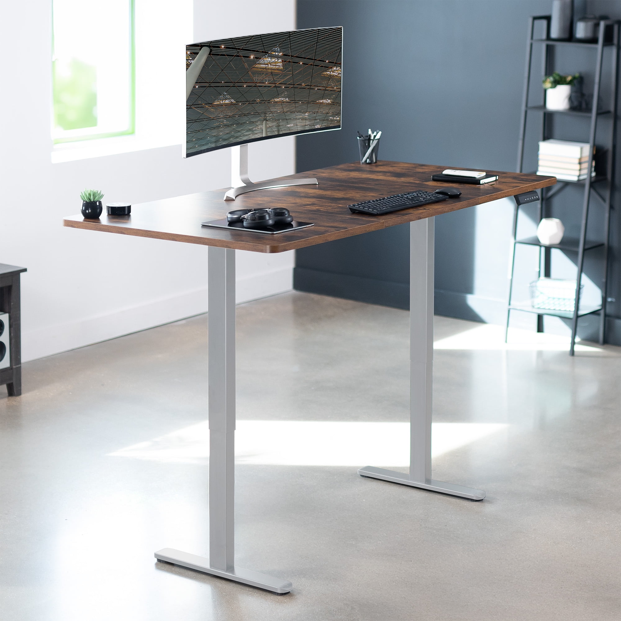 VIVO Electric Dual Motor 71” x 36” Standing Desk, Vintage Brown Top, Gray Frame
