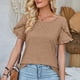 thumbnail image 3 of Blusas de Algodón para las Mujeres Impresas Cuello Redondo 3/4 Manga Casual Camiseta, Ligero Top de Algodón de Imitación para el Hogar, Diario Y Cuatro Estaciones de Uso, 3 of 4
