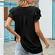 thumbnail image 4 of Camiseta de manga corta para mujer, cuello en V, manga con volantes, informal, cómoda camiseta de verano para uso diario, negro XL, 4 of 6