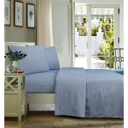 Mainstays Ultra Soft High Quality Microfiber Bed Sheet Set, Queen, Blue Stria, 4 Piece