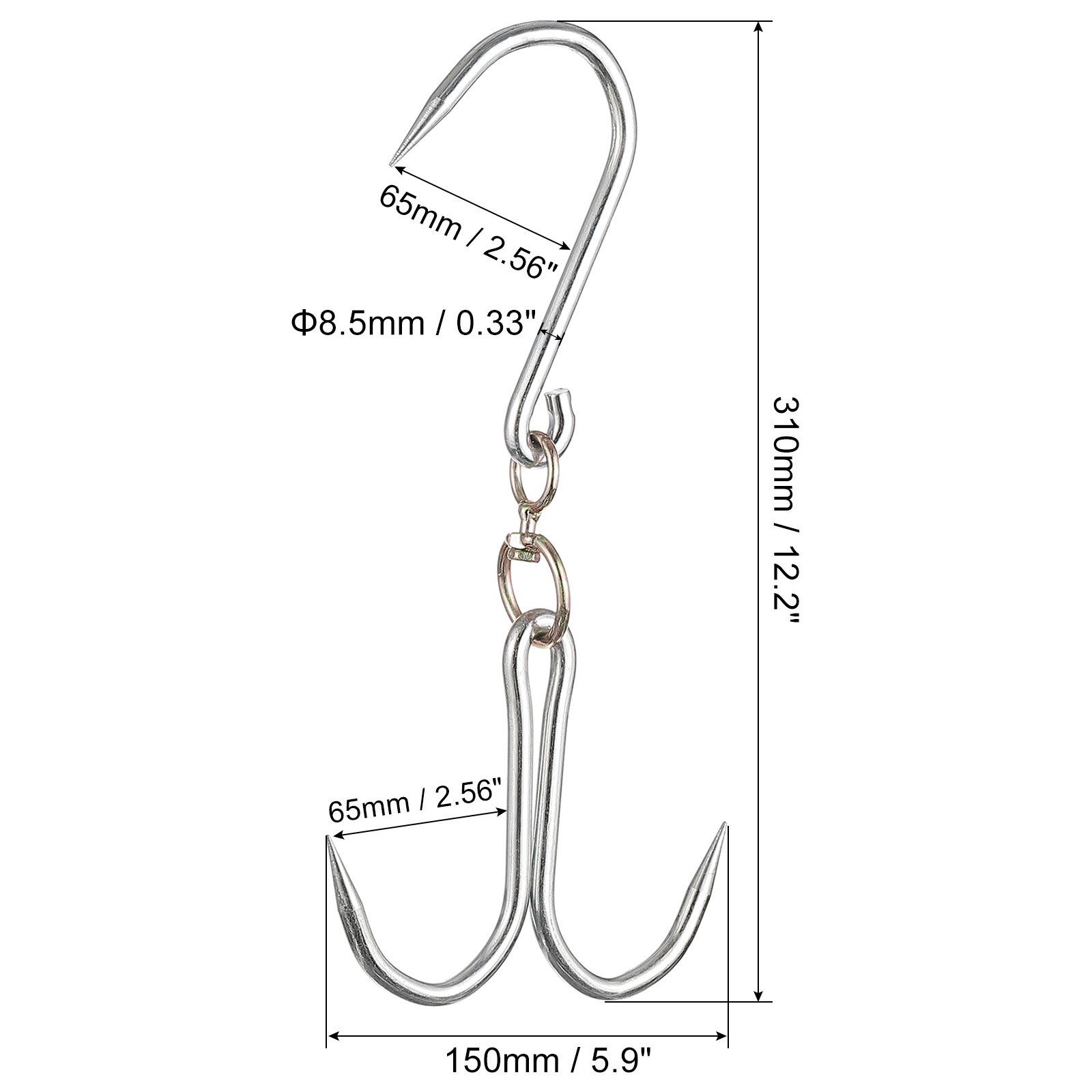 Unique Bargains Double Meat Hooks Galvanized Integrated Swivel Hooks Silver 12.2" x 0.33"
