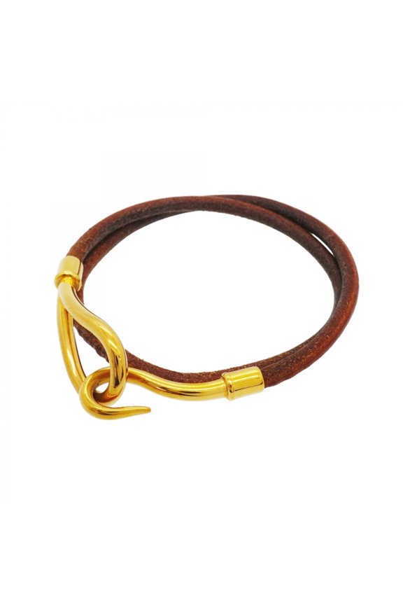 Pre-Owned Hermes Jumbo Hook Bracelet, GP Plated Leather, Gold Brown, Women's