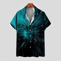 Aloohaidyvio Hawaiian Shirts for Men Big and Tall,Mens Shirt 3D Printed Hawaiian Short Sleeved Lapel Shirt Fashion Casual Beach Shirt Top, Shirts for Men Blue XL