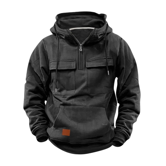 Blusa con capucha de manga larga para hombre, sudadera con cremallera lisa, sudadera con capucha para entrenamiento, sudadera deportiva con múltiples bolsillos para exteriores, chaquetas de invierno,