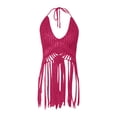 thumbnail image 6 of JIAYUE Women's Swimwear Cover-Ups Beach Vacation Halter Neck Above Knee Solid Color Sleeveless Sexy Crocheted Strap Hollow Long Tassel Bikini Cover Up Cropped Dresses, 6 of 7