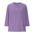 thumbnail image 5 of Fanxing 3/4 Length Sleeve Womens Tops with Hood Summer Breathable Button Down Shirts Loose Fit V Neck Pocket Hooded Blouses Purple,2xl, 5 of 7